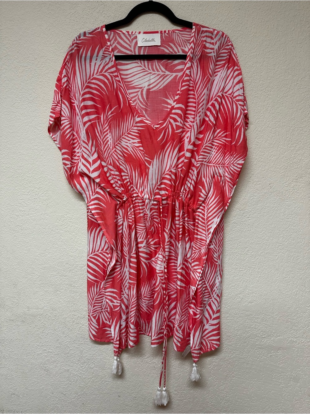 Cleobella Swim Coverup Dreamy Sun-set Kaftan One Size Tropical Coral Palm OS - Picture 2 of 4